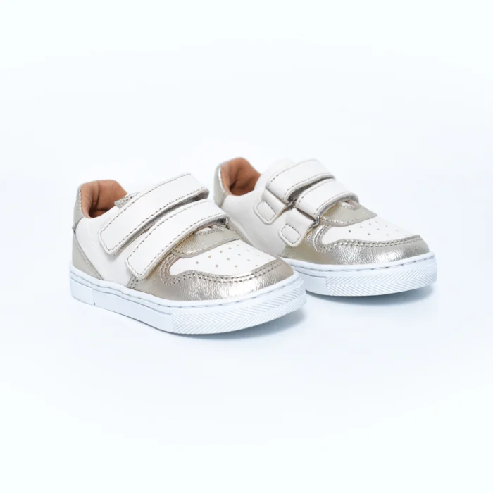 Baskets en cuir Blanc et Doré